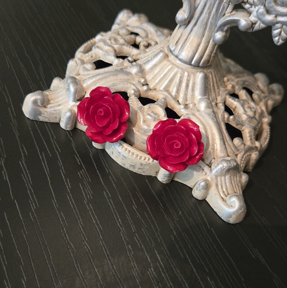 🔮 Charlotte Russe Red Rose Stud Earrings Early 2000s